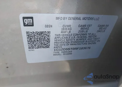 2024 Chevrolet Malibu Lt из США, поврежденный, VIN 1G1ZD5ST0RF183676